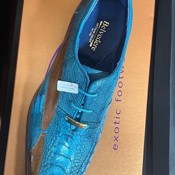 Exotic Blue and Brown Ostrich Skin Men\'s Oxford Shoes all sizes 2025 edition!!